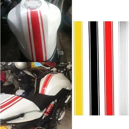 Motorcycle petrol tank reflective pinstripe sticker measuring 50cm by 4.5cm in black red silver yellow options