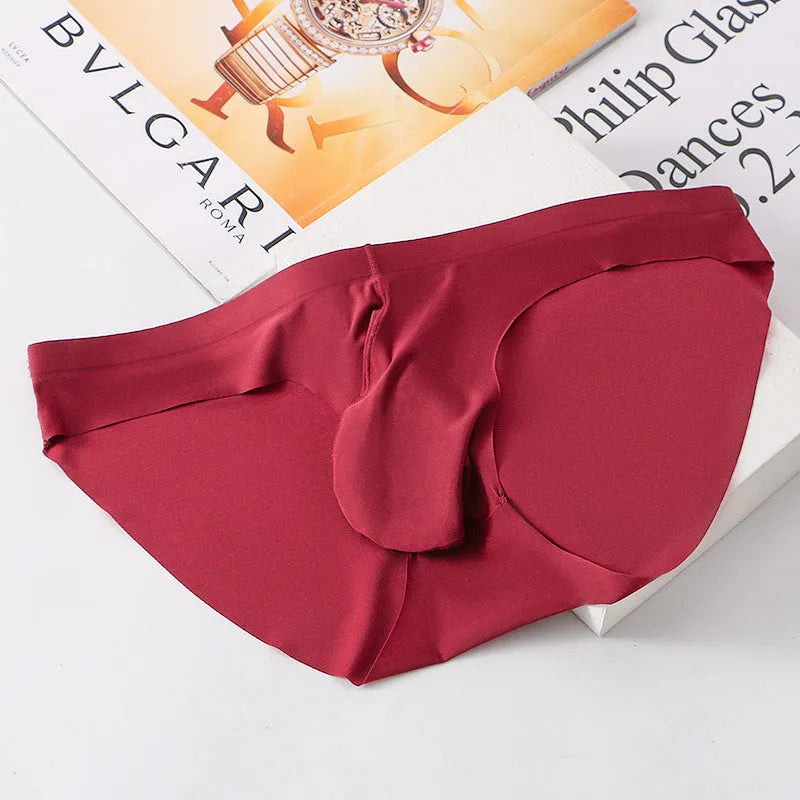 Men's ice silk seamless briefs with gun egg pouch design in multiple colour options