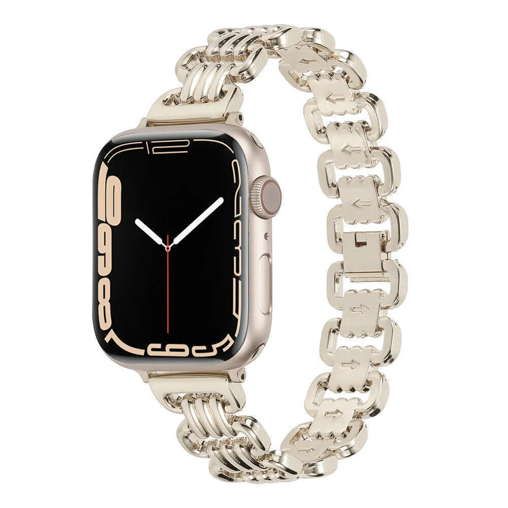Apple Watch alloy metal replacement bracelet in silver, black, gold, rose gold, and starlight colours
