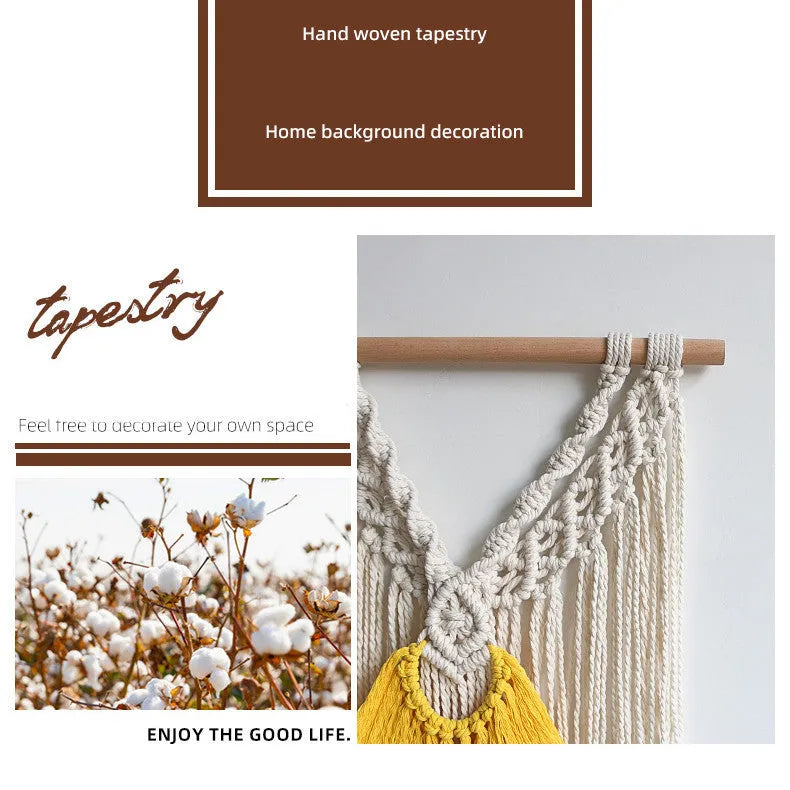 Creamy white cotton woven tapestry with Nordic design measuring 120cm by 95cm