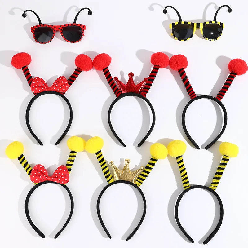 Children's insect themed dress up headband and glasses set with bee butterfly ladybug designs