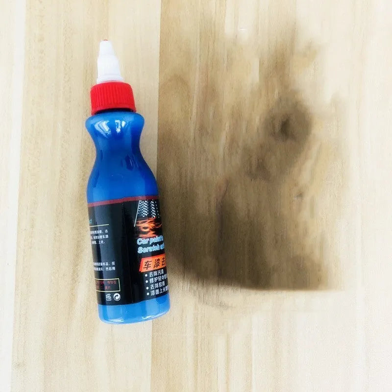 Small blue car wiping tool and 60ml bottle of blue scratch repair agent for vehicles.
