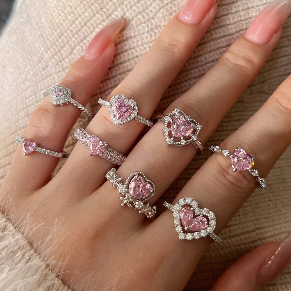 S925 sterling silver heart shaped ring for women sweet style silver colour