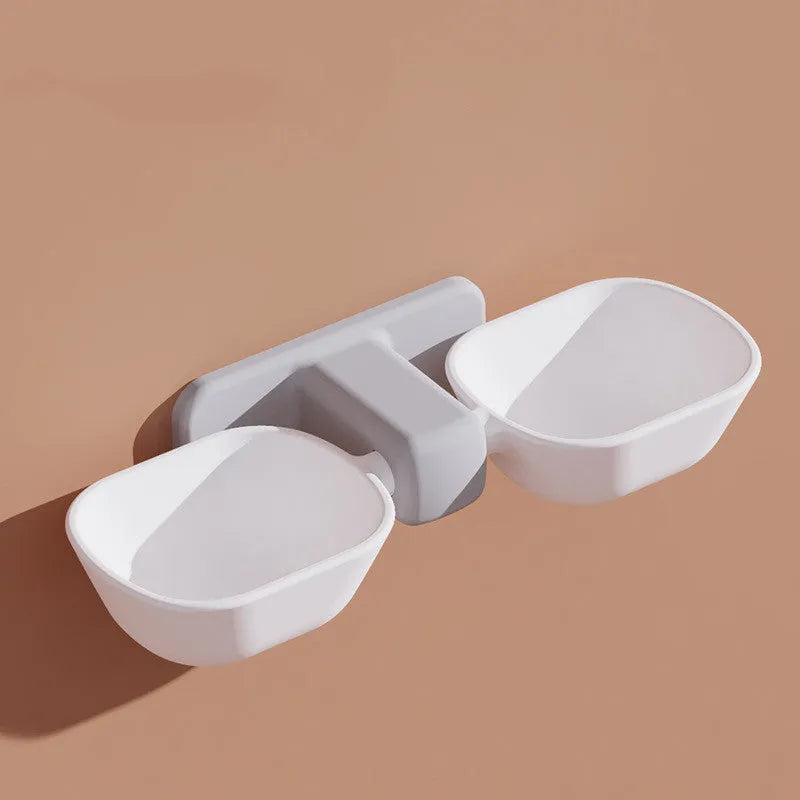 Automatic plastic double bowl pet feeder with adjustable height in white and yellow