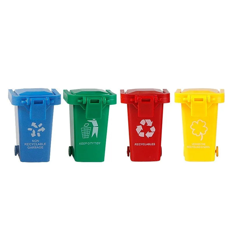 Children's mini trash can 4-color learning garbage classification toy set with ABS plastic bins