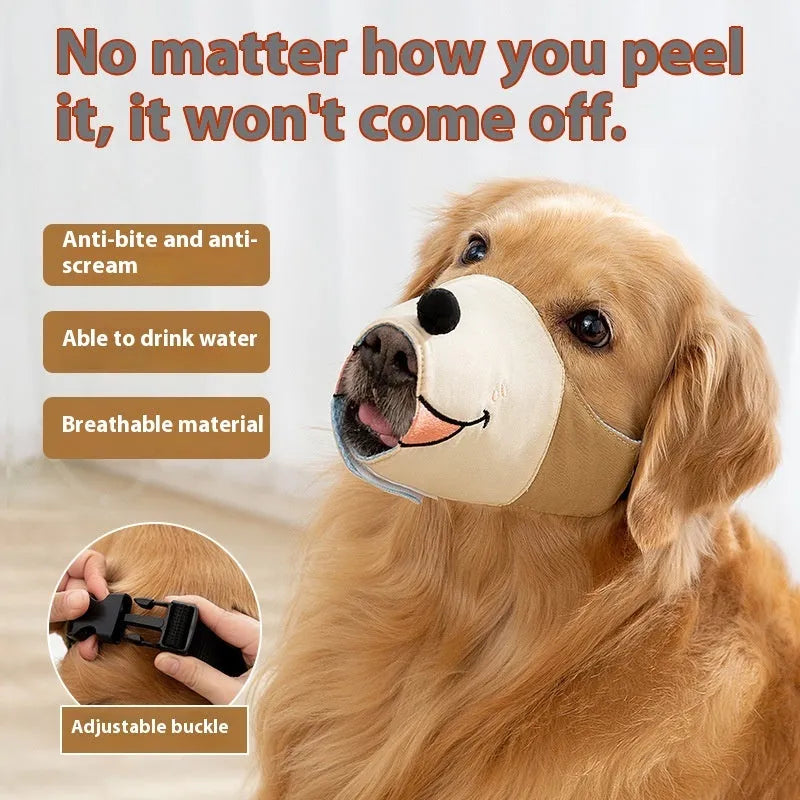 Canvas dog mouth cover muzzle shown in Ollie Brown Bear colour with secure buckle closure