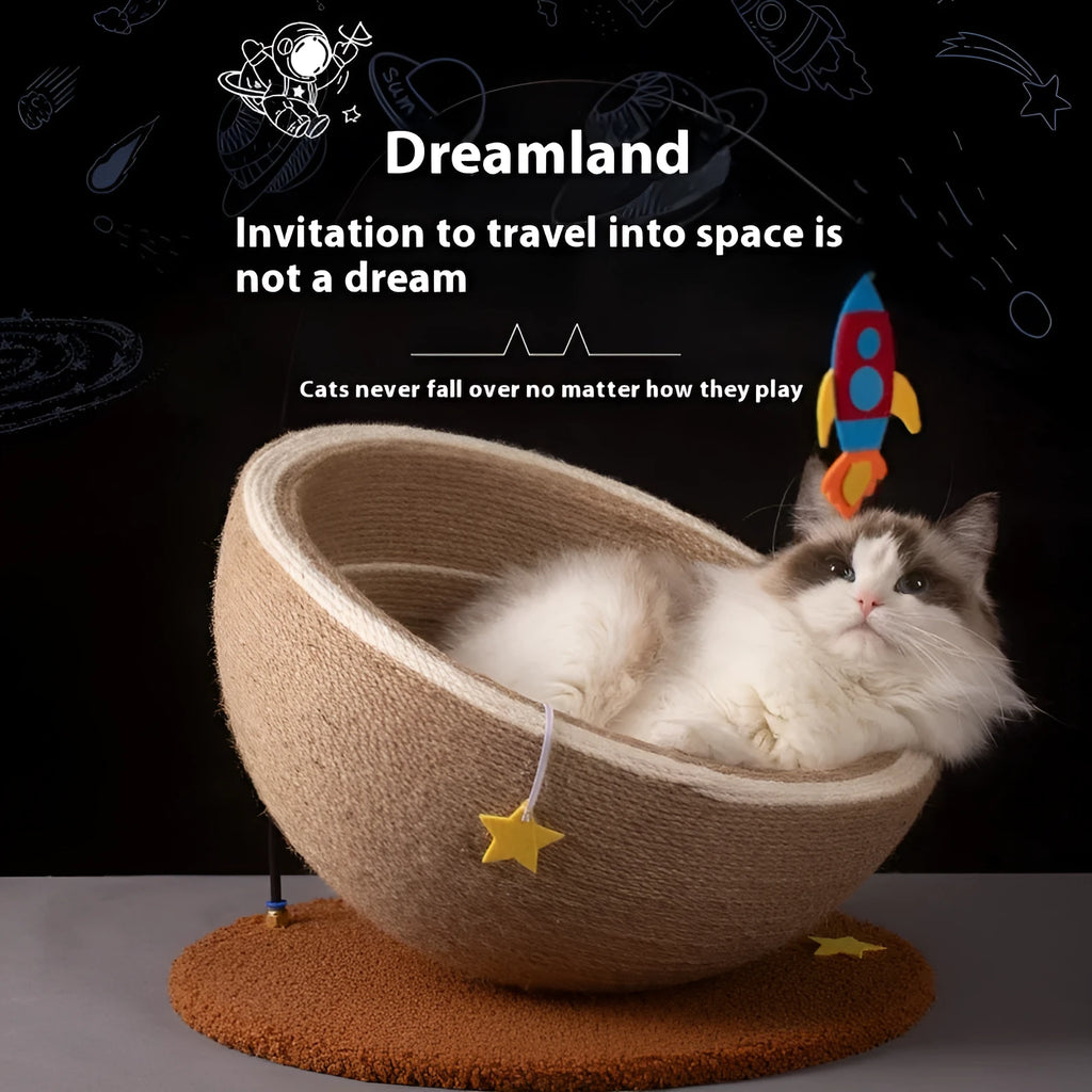 Large integrated cat scratching basin and flannel nest in starlight sisal colour