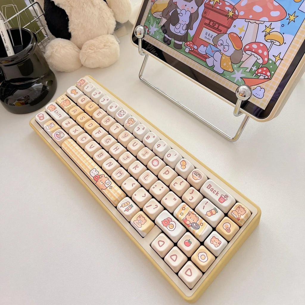 Rabbit Bear Restaurant themed PBT keycap set with thermal sublimation printing, EOA height profile
