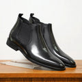 Chelsea men's vintage handmade boots front lace-up low heel 1-3CM artificial PU upper black