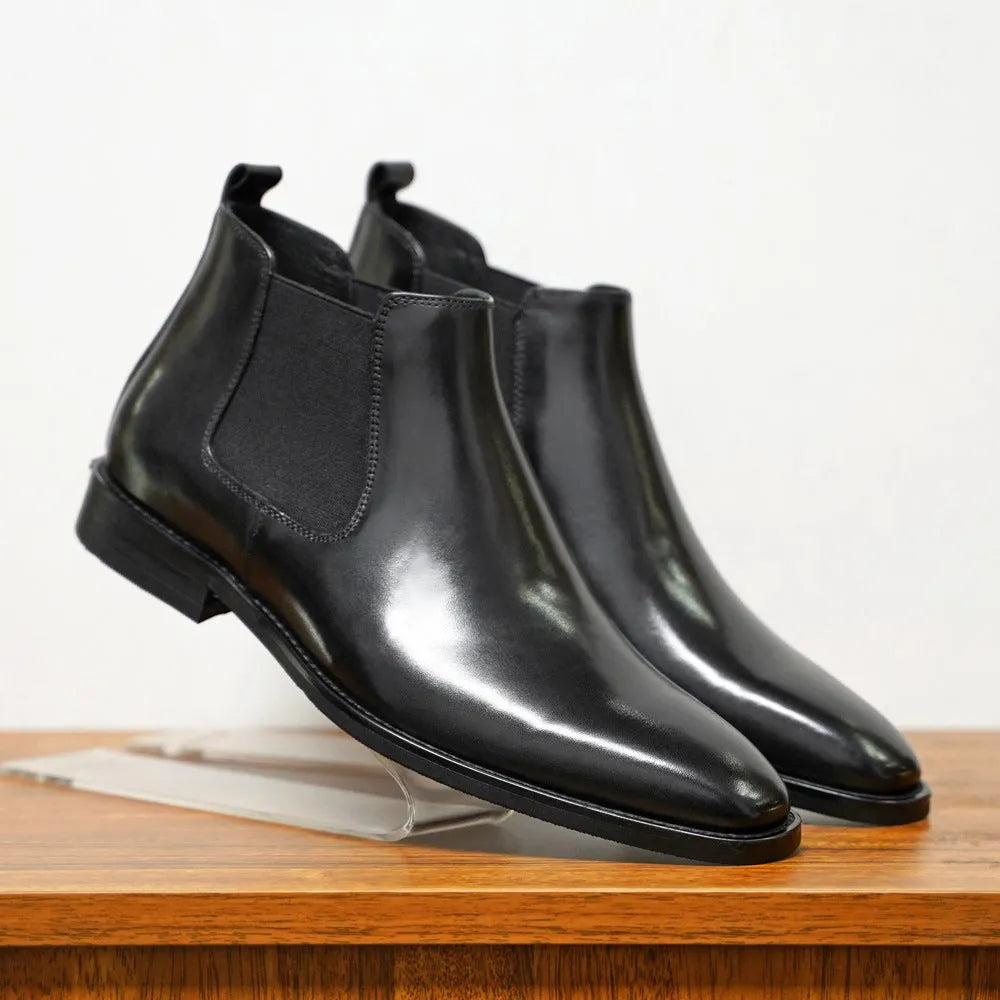 Chelsea men's vintage handmade boots front lace-up low heel 1-3CM artificial PU upper black