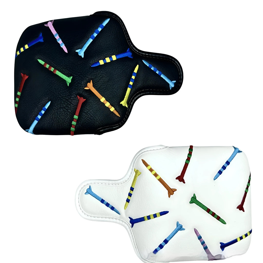 Square putter protective sleeve with rocket pattern in black or white PU leather for golf clubs