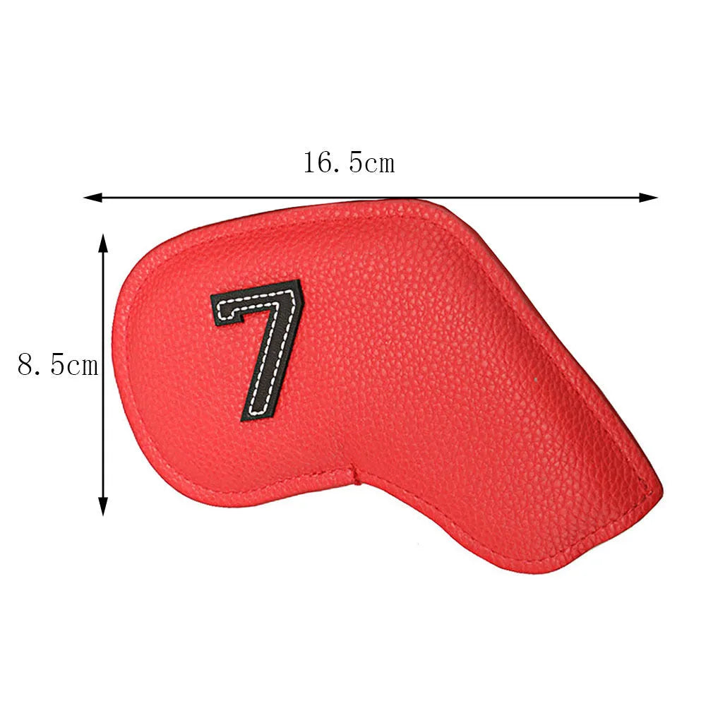 Set of 10 digital printed PU golf club head covers in various colours for club protection