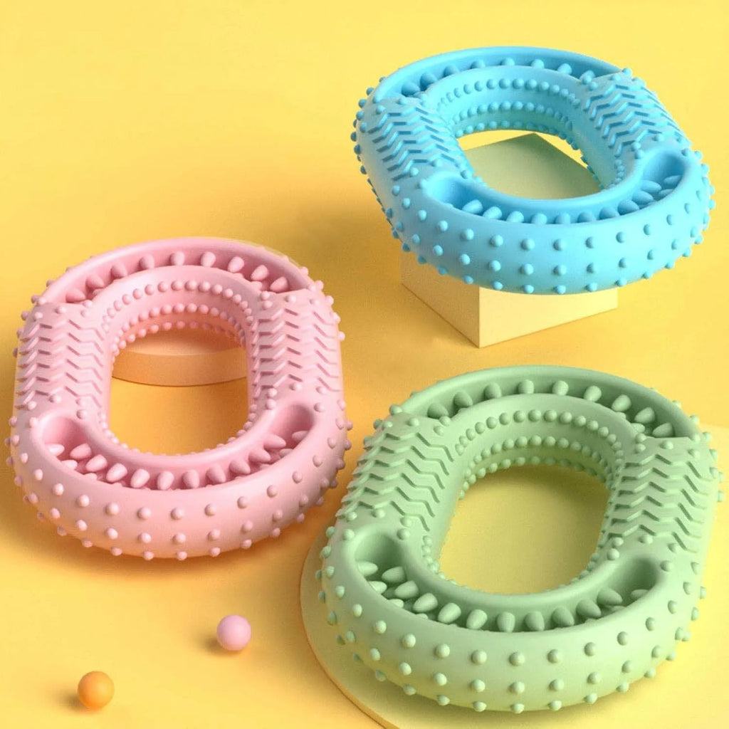 Blue heavy duty O-ring shaped dog chew toy for aggressive chewers and dental care.