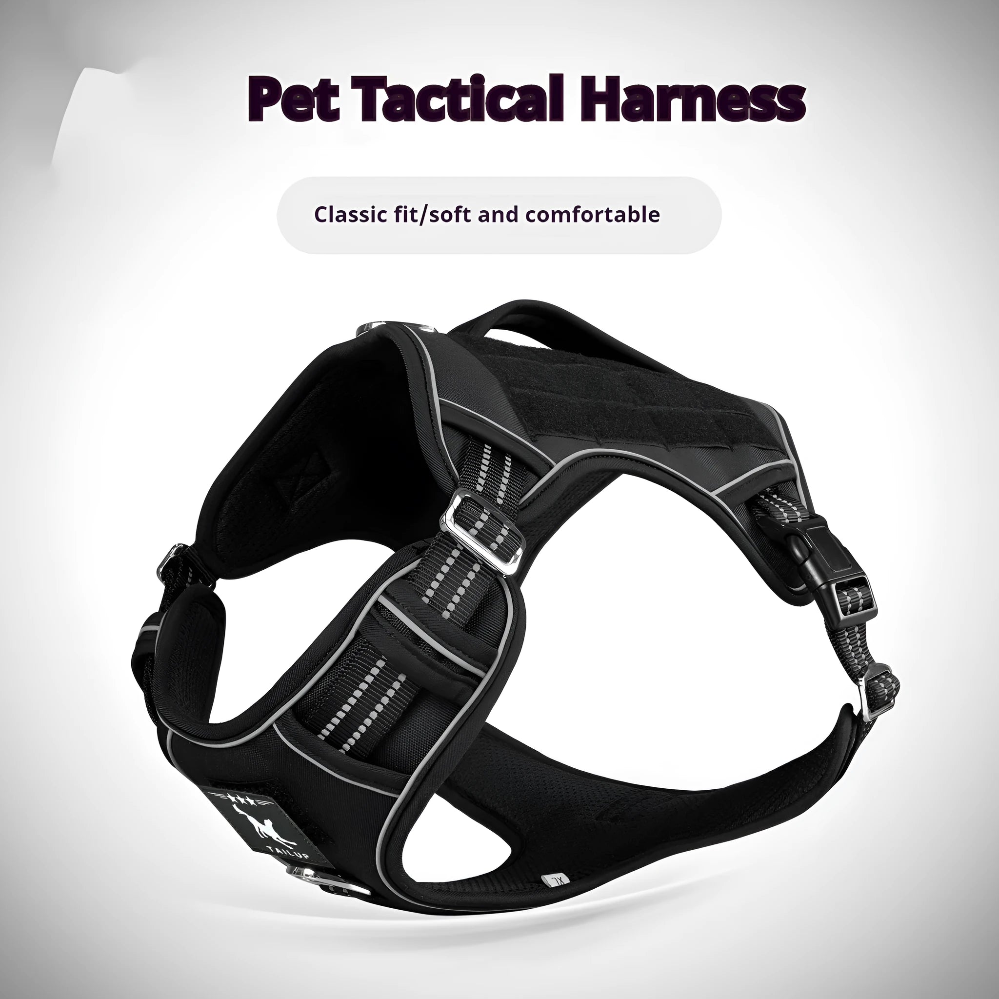 Working dog tactical chest harness for search and rescue dogs in camouflage colour