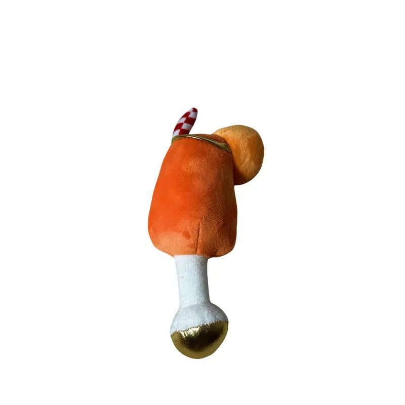 Yellow beer bottle squeaky dog chew toy with plush construction and teeth-cleaning features