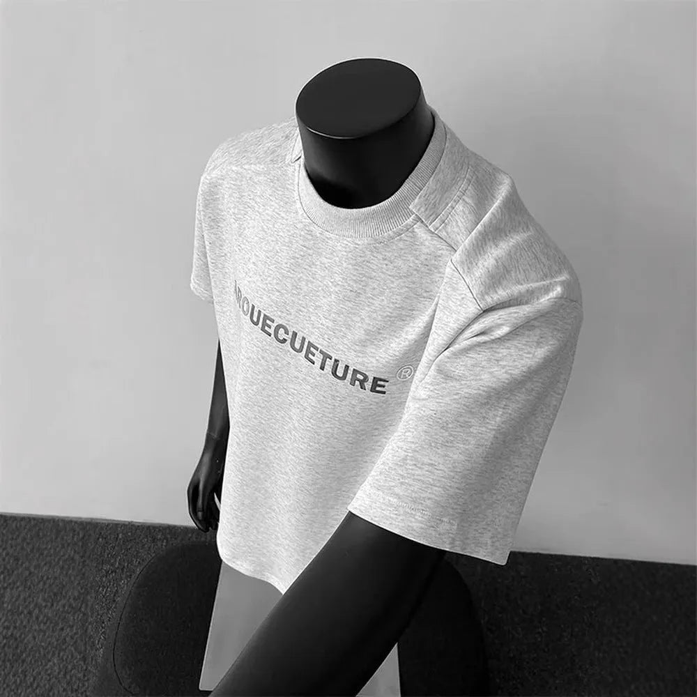 Men's loose fit cotton short sleeve t-shirt with letter pattern in light grey colour