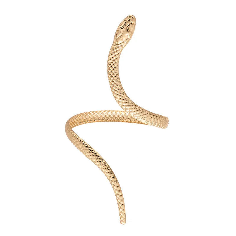 Snake-inspired ring and bracelet set with exaggerated twisted winding design in gold electroplated metal