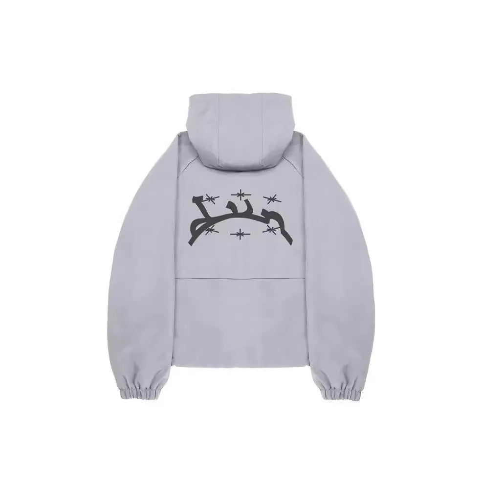 Men's grey hooded sunscreen jacket in loose British style with Asian sizing options
