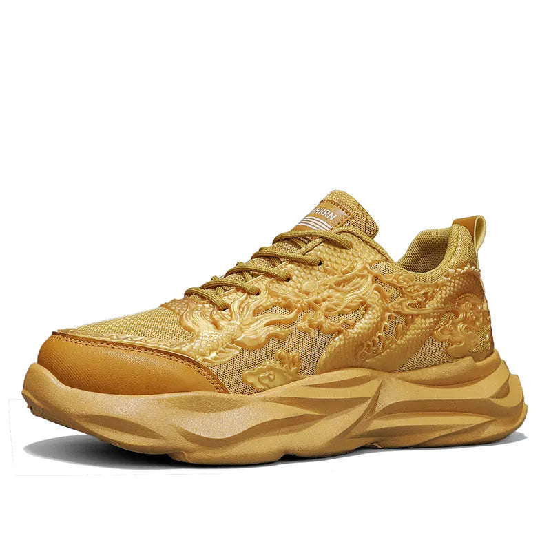 Chinese Loong casual sneakers with dragon design on breathable fly knit upper and rubber sole