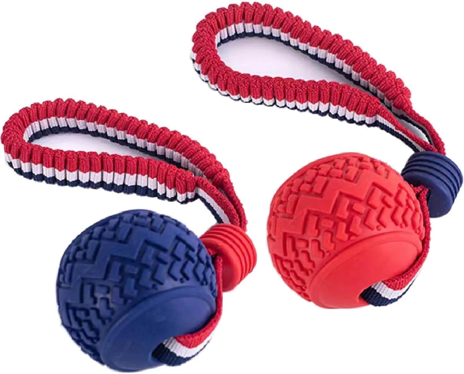 Blue and red natural rubber dog ball with rope toy for medium and small dogs