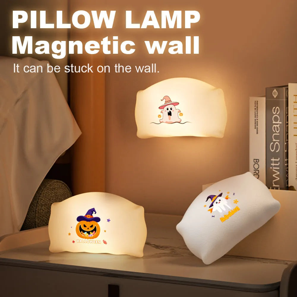 Cartoon Halloween doll table lamp in magic ghost or pumpkin ghost design on a table.