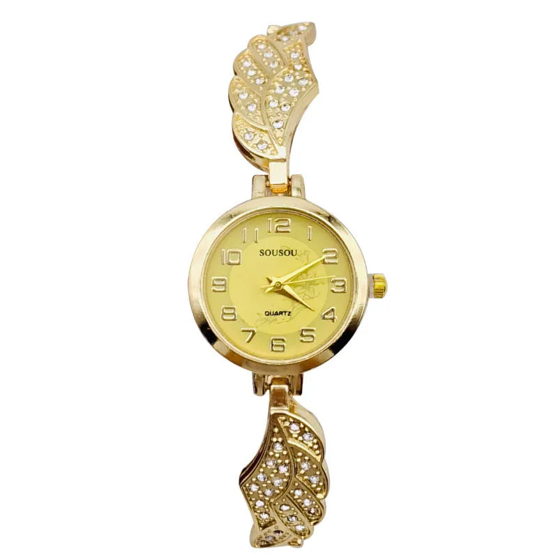 Women's stainless steel watch with round dial in gold, gold white, or black golden surface options