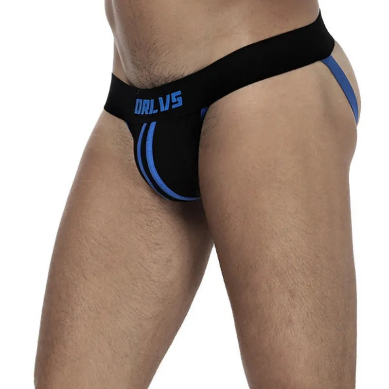 Men's low rise cotton thong double belt backless solid colour yellow blue red white