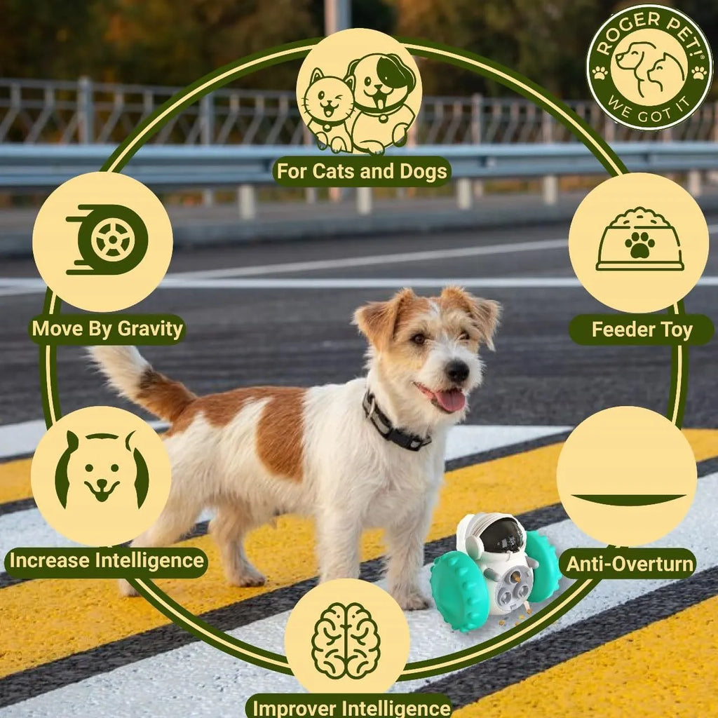 Self-balancing dog treat dispenser toy with robot design for small pets