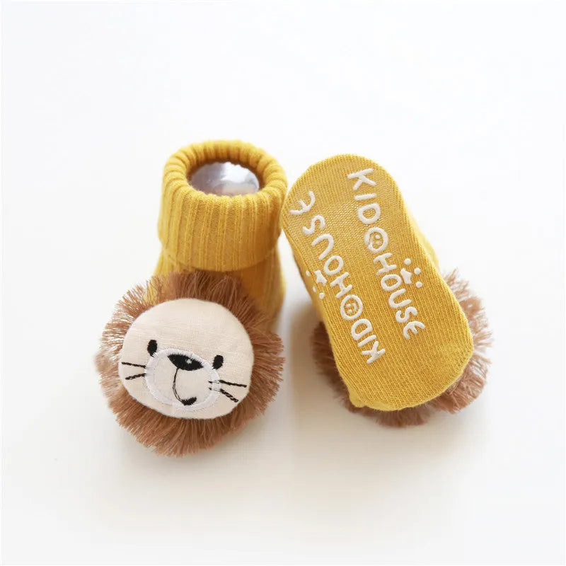 Cotton baby floor socks with anti-slip soles in multiple colours and patterns
