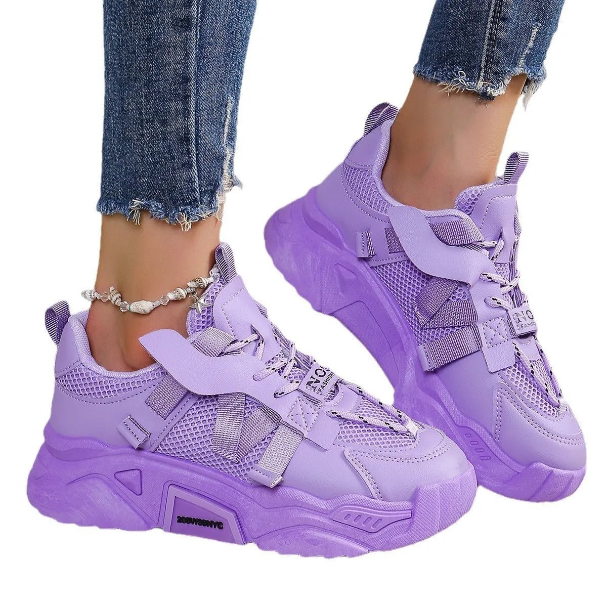 Women's platform mesh sneakers in multiple colours with animal pattern and lace-up front
