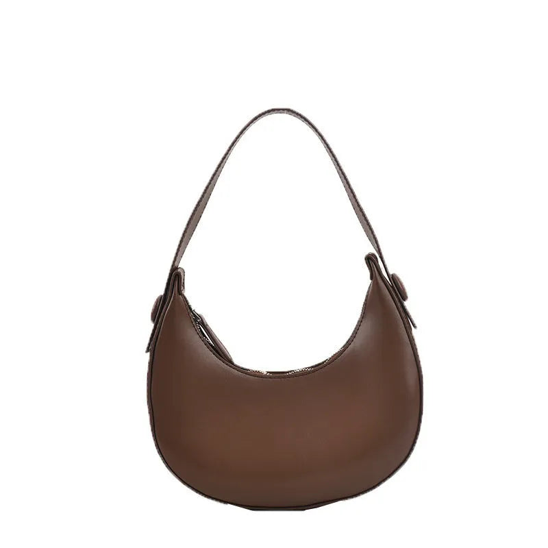 Women's retro dumpling-shaped shoulder bag in PU material with zipper organiser pocket