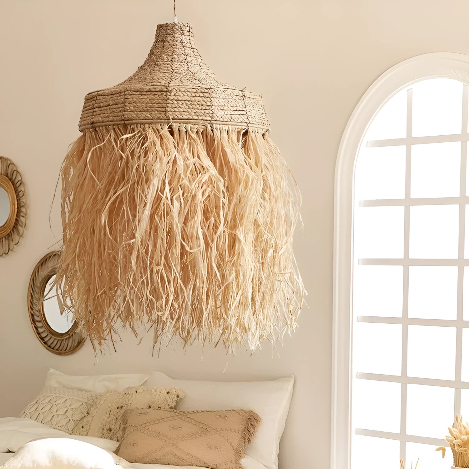 Southeast Asian style restaurant pendant light with 50cm diameter woven from wild vetch and willow