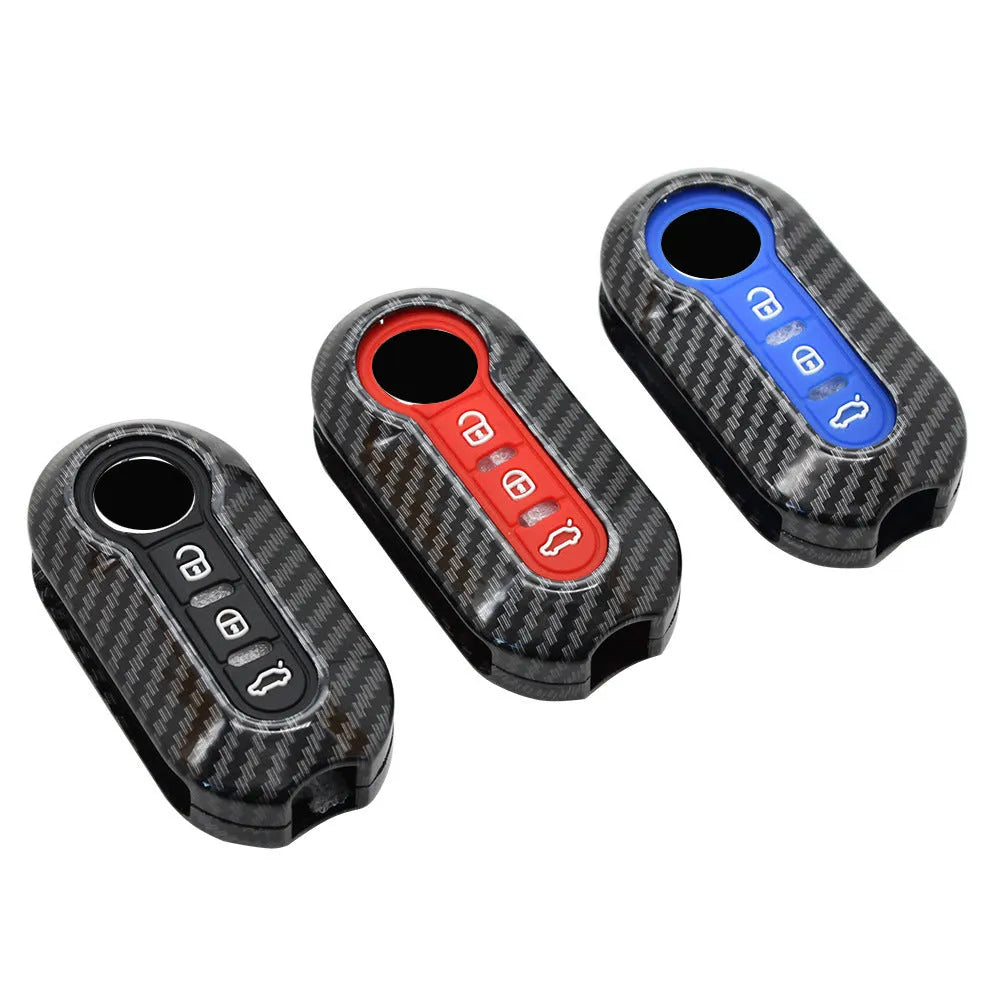 Carbon fibre design ABS key case for Fiat 500 Boyue Ottimo Viaggio in black, red, dark blue