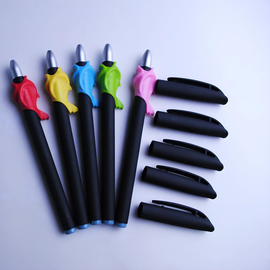 Blue automatic fading pen set with 0.5mm tip, eight refill cartridges, and plastic holder.