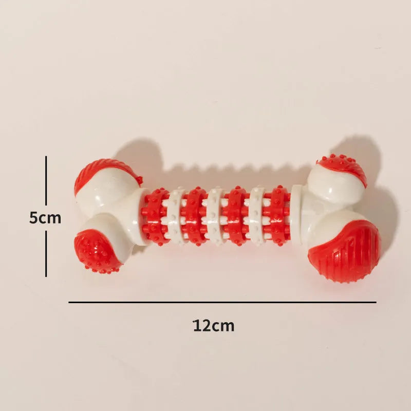Blue bone-shaped interactive dog toy with treat holder compartment for small breed puppies
