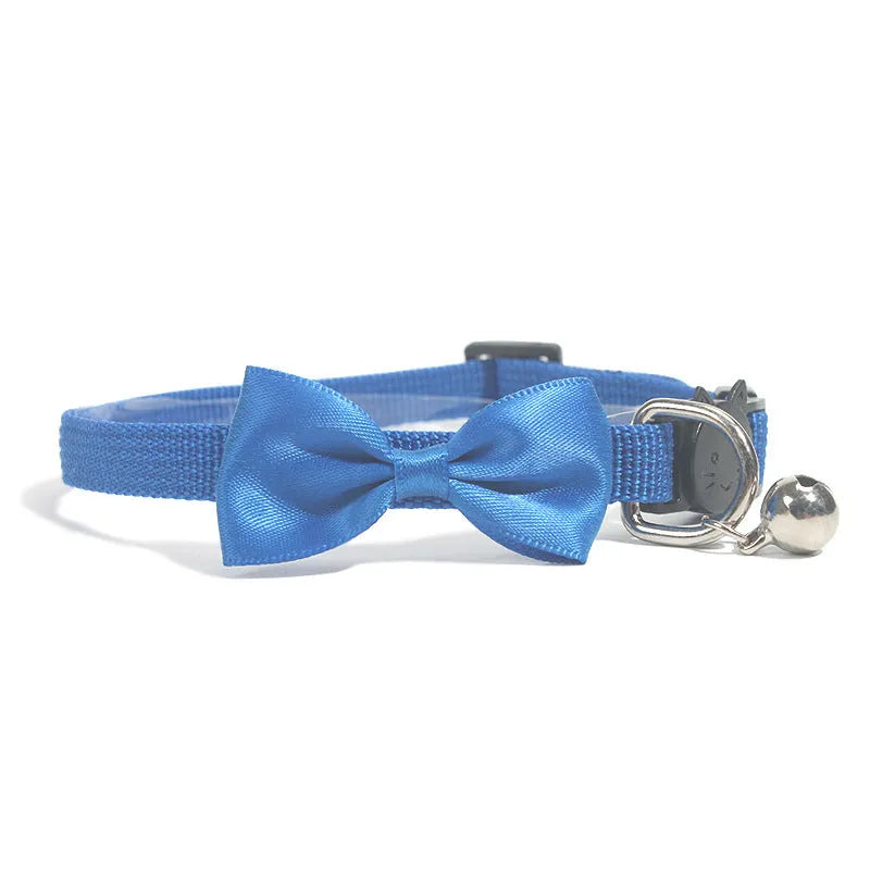 Adjustable nylon cat collar with bell in striped pattern available in multiple colours like red blue and green