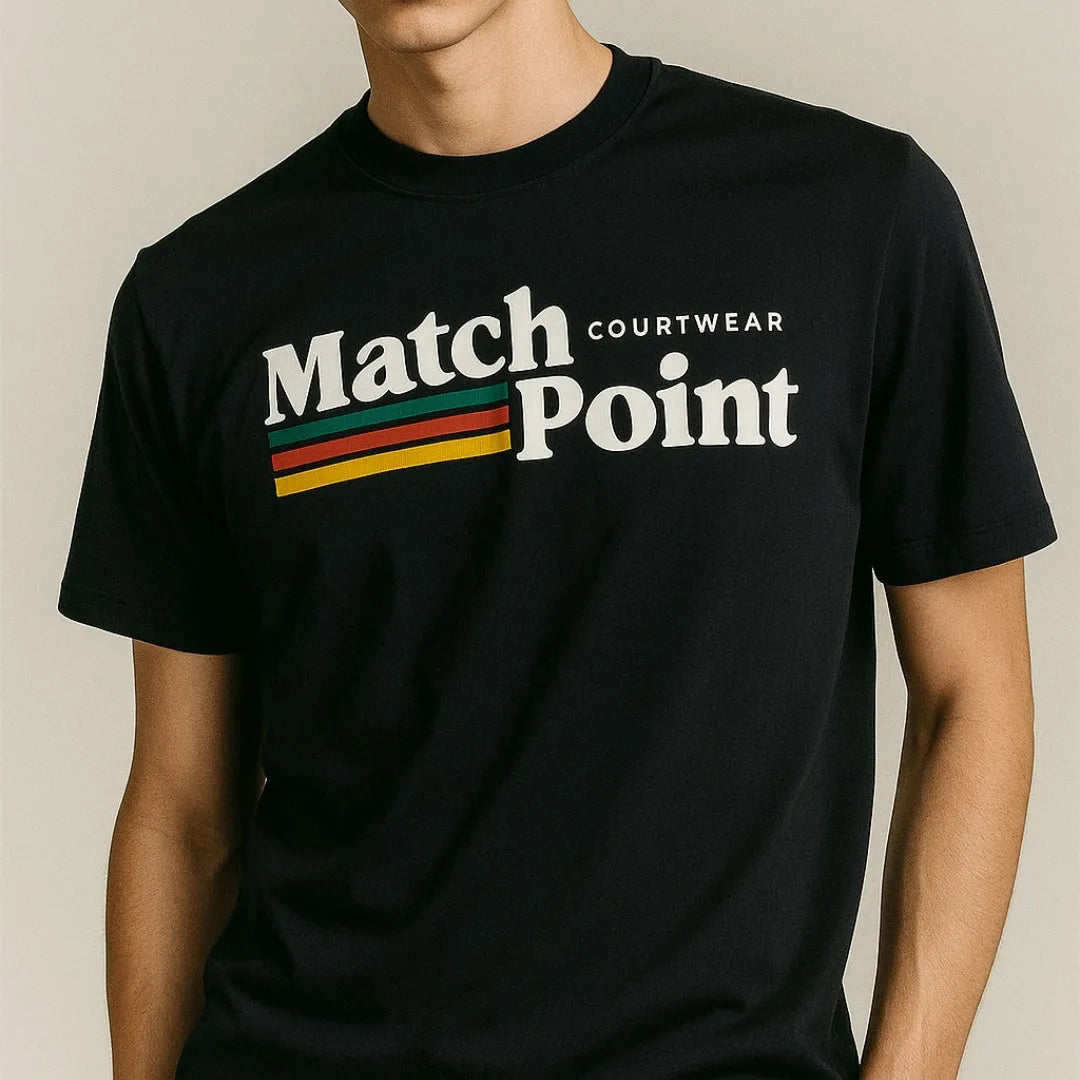 Men's black casual t-shirt with a 3D digital printed pattern and round neck.