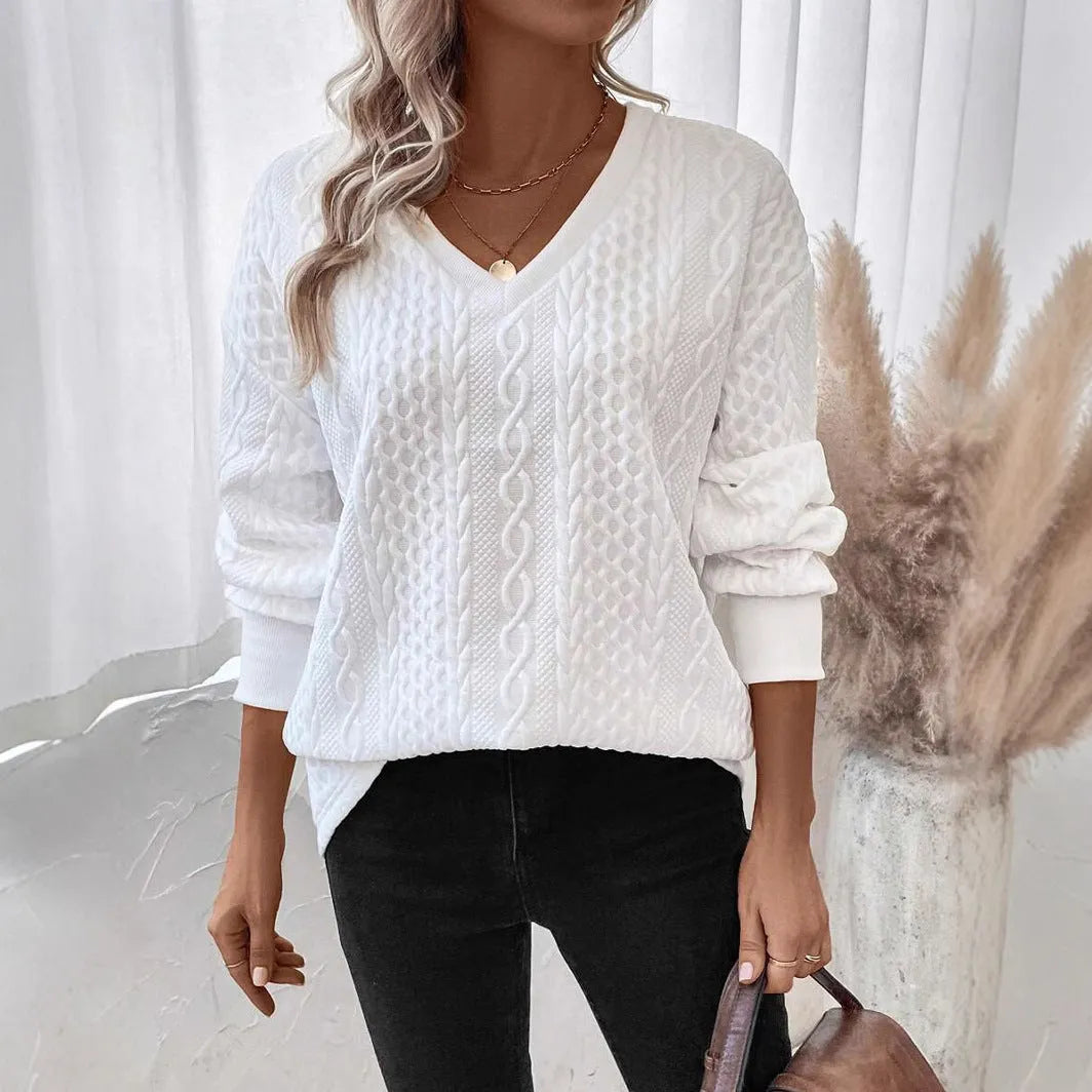Milky white loose fit long sleeve T-shirt with 3D pattern design in Japanese Korean casual style