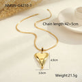 Geometric double heart pendant necklace with snake bones chain in gold or steel finish