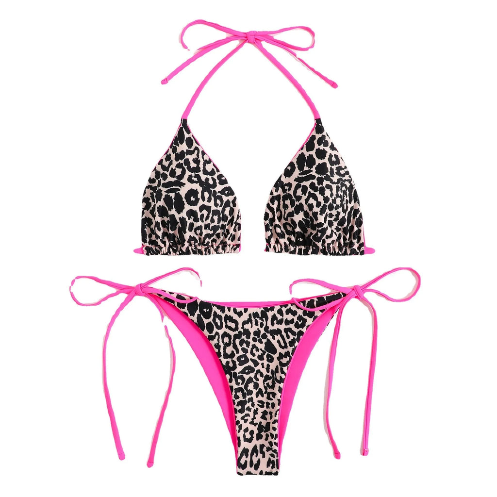Women's lace-up front triangle bikini with split bottoms in various colour options
