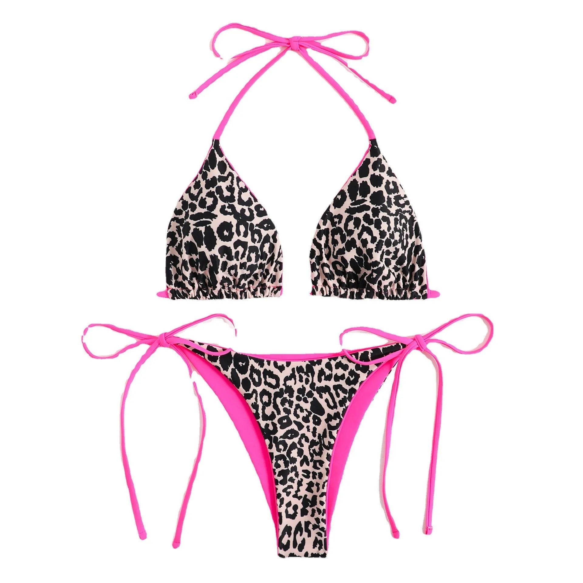 Women's lace-up front triangle bikini with split bottoms in various colour options