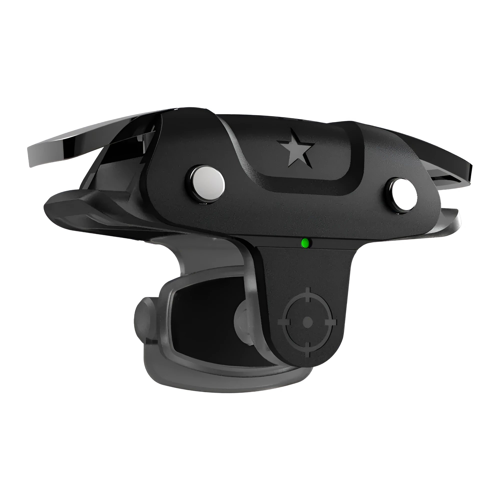 Black F5 mobile game controller showing compact dimensions for phone gaming