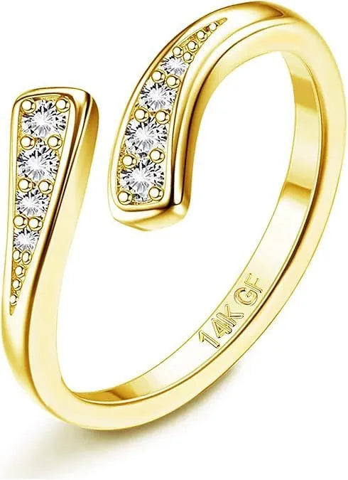 14K gold plated geometric toe ring with rhinestone or water drop decorative designs