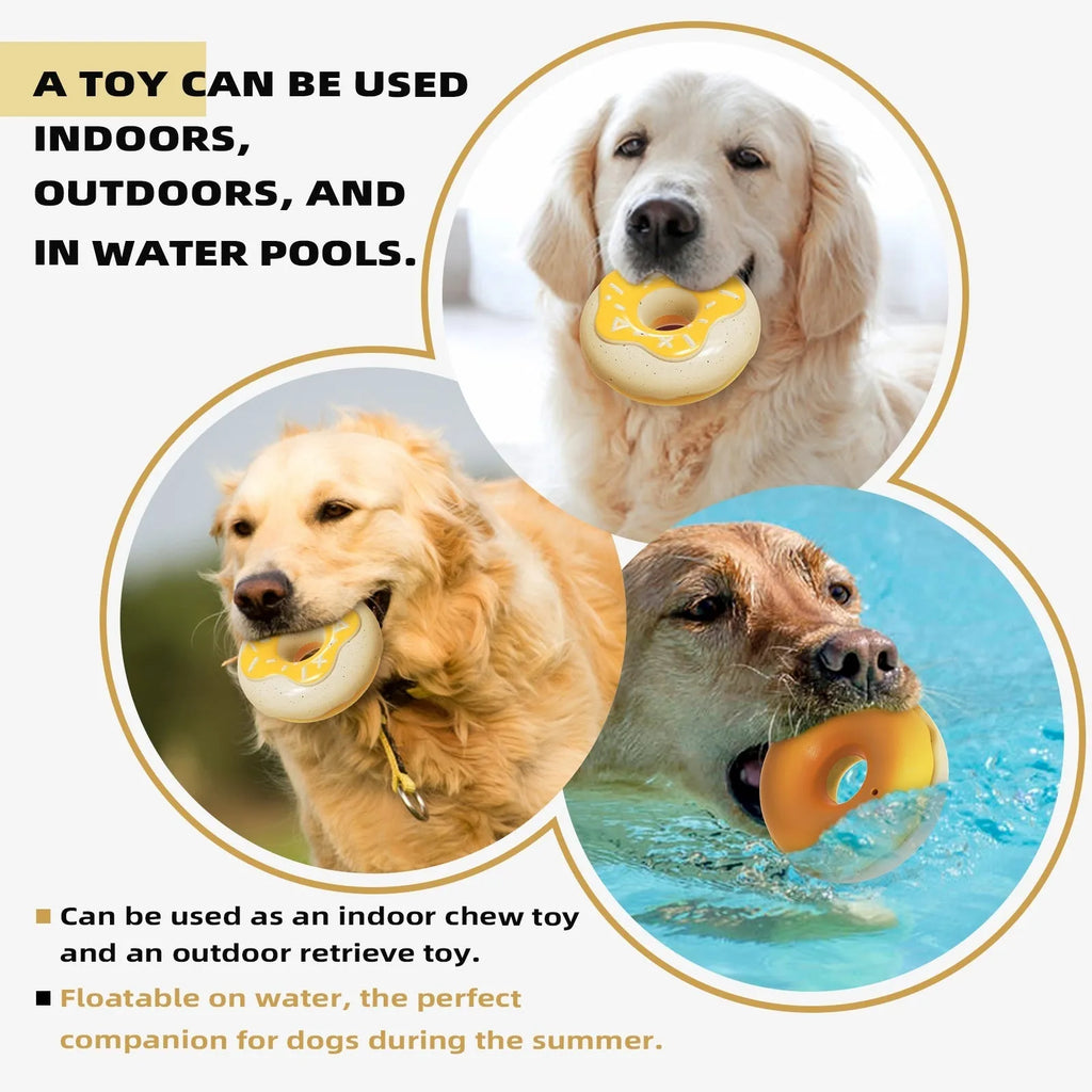 TPR rubber donut dog chew toy in pink with textured surface for teeth cleaning