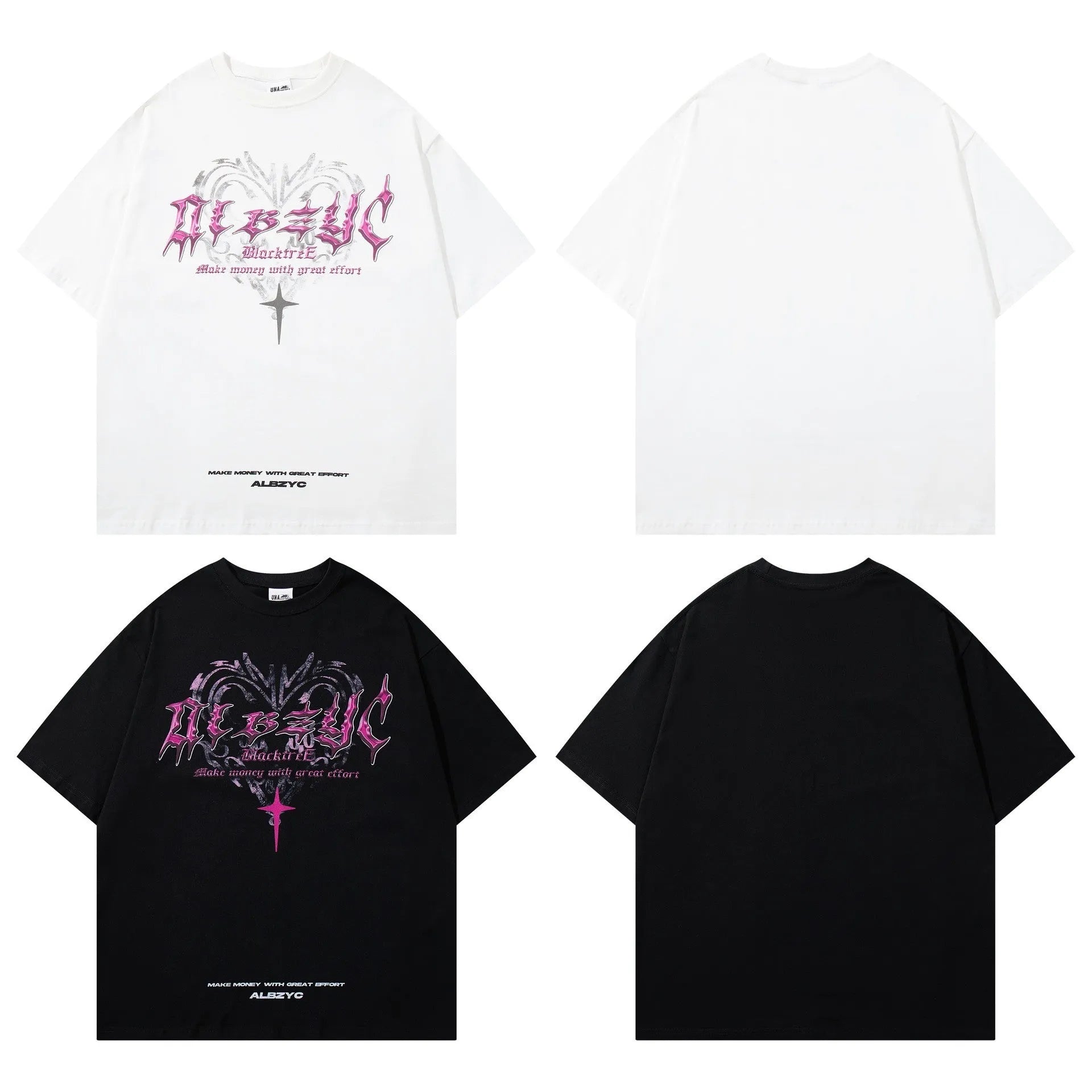Men's black retro printed cotton t-shirt with loose fit and short sleeves