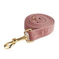 Light purple pink velvet dog collar showing soft texture and adjustable closure mechanism