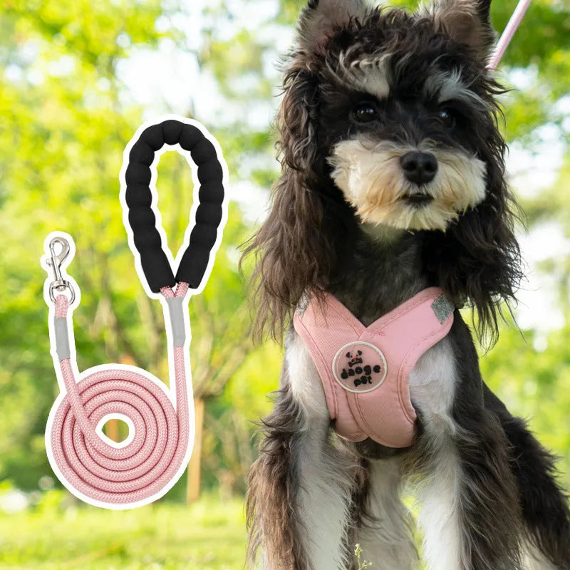 Polyester dog vest with attached hand holding rope in blue colour