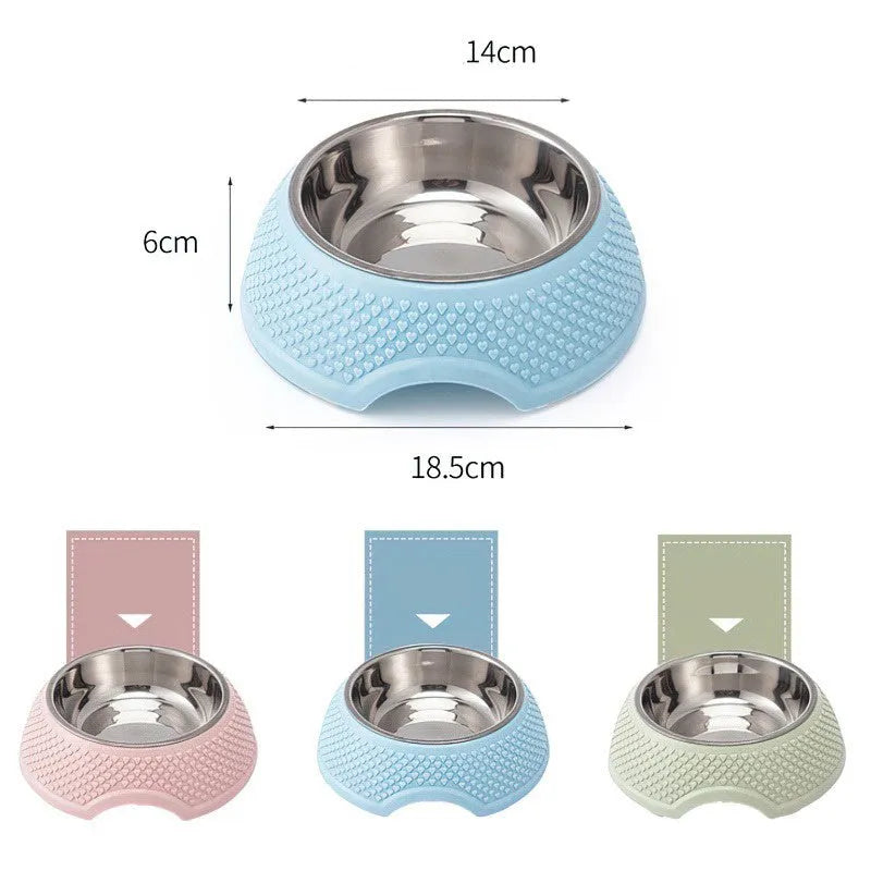 Stainless steel pet bowl with non-slip base in blue colour showing 19cm diameter