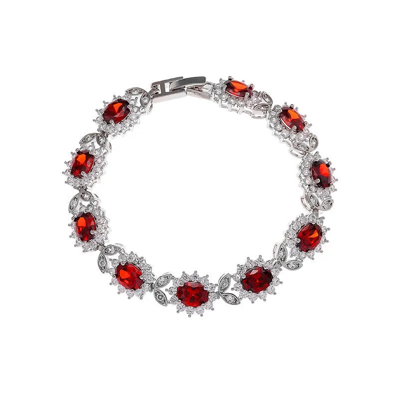Women's simple zircon-inlaid electroplated alloy bracelet in various gemstone colour options