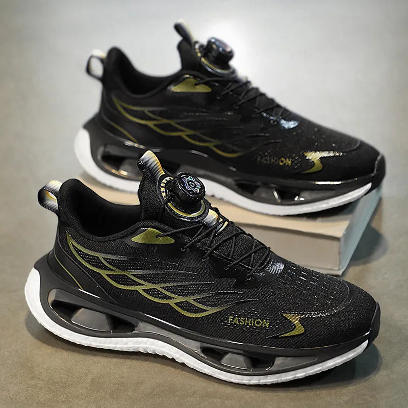 Youth low-top sneaker with shock absorption rotating button in black leather and mesh colour options